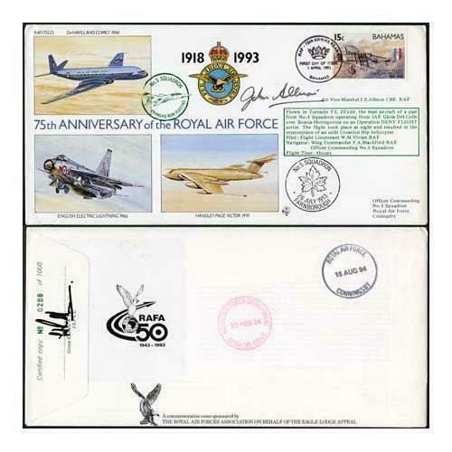 RAF(75)25c 75th Ann of RAF No.5 Sqn Signed by AVM J.S. Allison