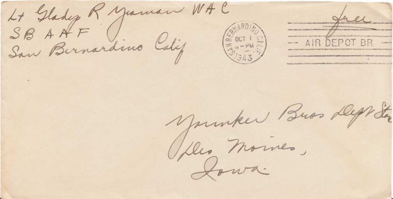 United States Military Soldier's Free Mail 1943 San Bernardino, Calif. Air De...