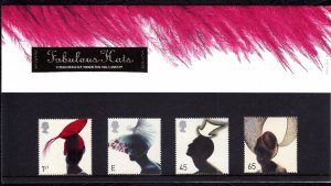 Great Britain 2001 Fabulous Hats Mint MNH Set in Presentation Pack SC 1977-1980