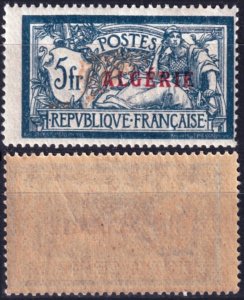 ALGERIA 1924 Overprint ALGÉRIE on 5F, type Merson. ERROR color shift, MNH *RARE*