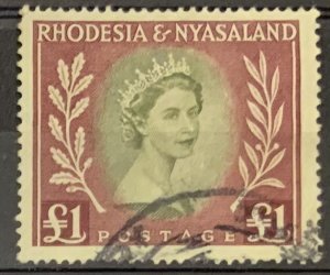 RHODESIA AND NYASALAND 1954 DEFINITIVE £1 SG15 USED