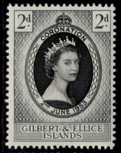 GILBERT AND ELLICE ISLANDS QEII SG63, 2d black & grey-black, NH MINT.