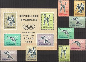 Rwanda 1964 Olympics Games Tokyo 1964 Set of 8 + S/S MNH