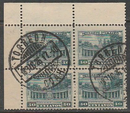 MEXICO 646, 30¢ JUAREZ MONUMENT wmk. USED BLOCK OF FOUR. VF. (7)