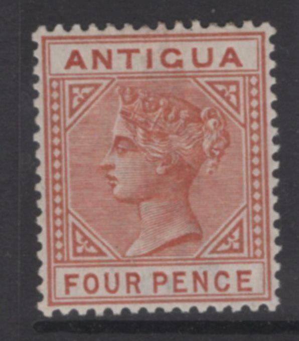 ANTIGUA SG28a 1887 4d CHESTNUT TOP LEFT TRIANGLE DETACHED MTD MINT