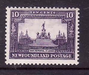 Newfoundland-Sc #179- id 7-unused,og,NH-10c dark violet-War Memorial-1931-