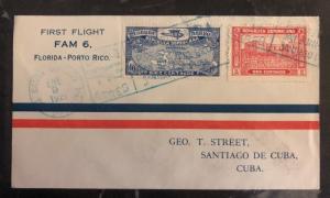 1929 St Domingo Dominican Rep First Fight Airmail Cover FFC To Puerto Rico