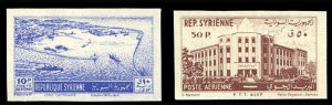 Syria #C173-174, 1953 10p violet blue and 50p red brown, imperf. set of two, ...