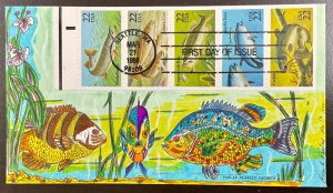 2209a Paslay Hand painted Cachet Fish Booklet FDC #10 of 100 1986