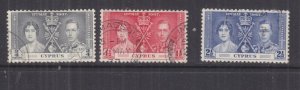 CYPRUS,1937 Coronation set of 3, used.