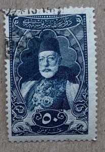 Turkey 1916 50pia  indigo Sultan Mohammed V.  Scott 438, CV $1.50. Isfila 716