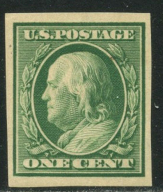 US Sc#343 1908 1c Franklin Imperforate DL Wmk VF OG Mint NH