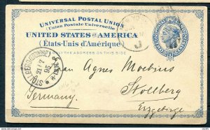 USA 1879 Postal card 2c send to Germany Sc UX6 Used 11581