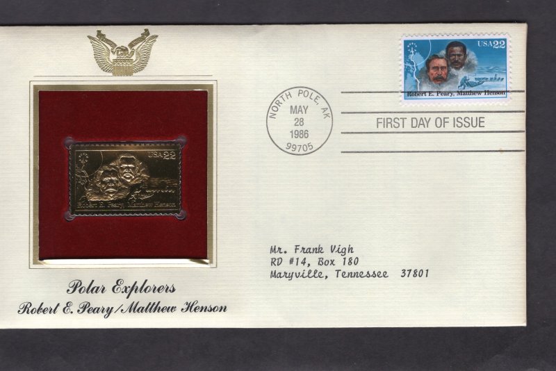 2223 Peary & Henson, FDC PCS Gold Replica addressed