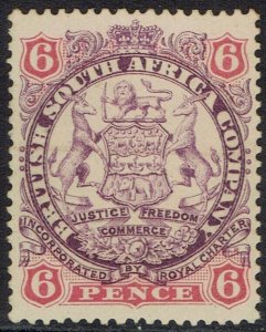 RHODESIA 1896 LARGE ARMS 6D LION LIGHT SHADING