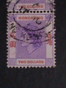 ​HONG KONG-1954 SC#196- 68 YEARS OLD-QUEEN ELIZABETH II -$2 PAIR-FANCY CANCEL