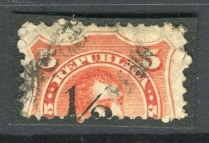 ARGENTINA; 1882 early classic Portrait issue surcharged used 1/2c. BISECT value