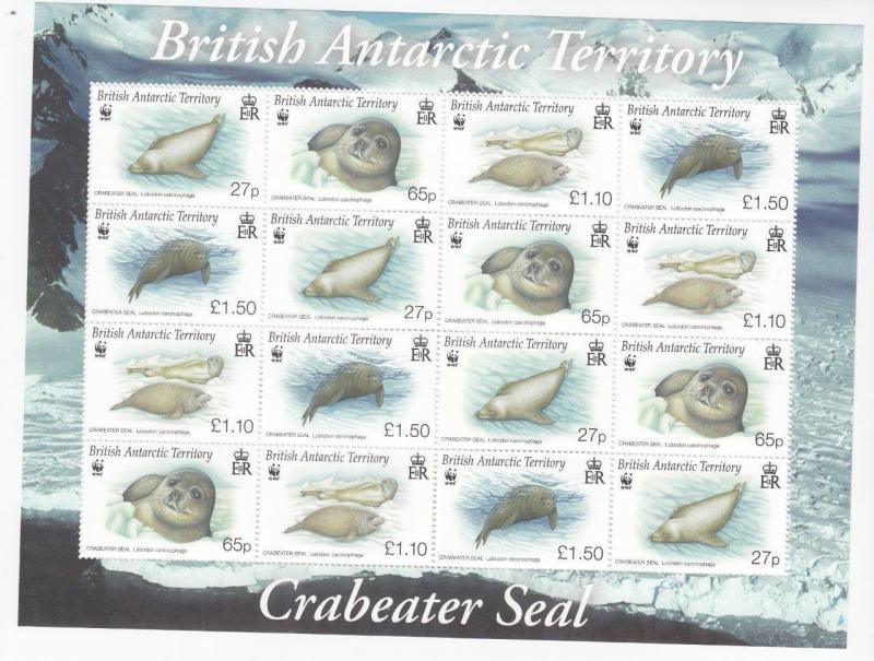 BRITISH ANTARCTIC TERRITORY # 413a MNH CRABEATER SEALS S/SHEET PO FRESH CV $48