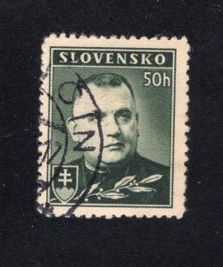 Slovakia 1939 50h slate green Tiso, Scott 43 used, value = 45c