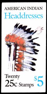 US #2505a COMPLETE BOOK, BK179 Indian Headdresses,  VF mint never hinged,  RA...