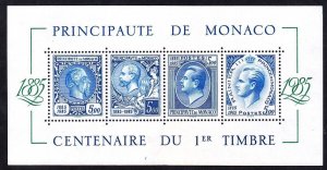 Monaco 1500 MNH 1985 National Postal Stamp Centennial Souvenir sheet of 4