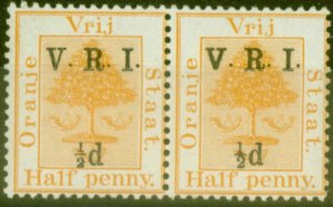 Orange Free State 1900 1/2d on 1/2d Orange SG112f Small 1/2 Pair with Normal...