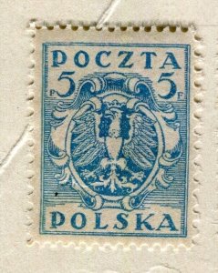 POLAND; 1919 early Eagle & Shield issue Mint hinged 5f. value