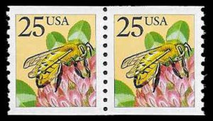 PCBstamps  US #2281f Coil Pair 50c(2x25c)Honeybee, large block tag, MNH, (9)