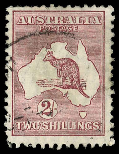 AUSTRALIA Sc 99 F-VF/USED - 1929 2sh red brn, Wmk. 203, Pf 12 -  Kangaroo