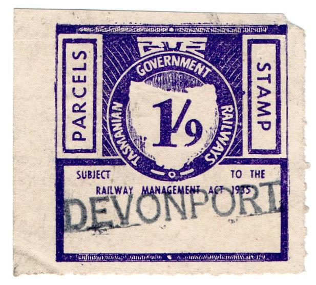 (I.B) Australia - Tasmania Railways : Parcels Stamp 1/9d (Devonport)