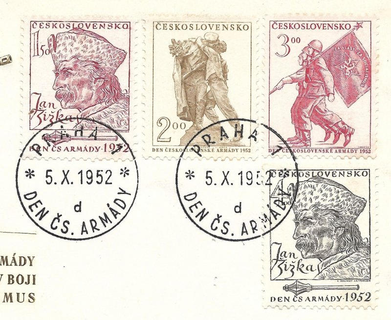 Doyle's_Stamps: 1952 Czechoslovakian FDC Jan Zizka & Army Day