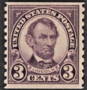 US 600 MNH VF 3 Cent Lincoln -Deep Violet