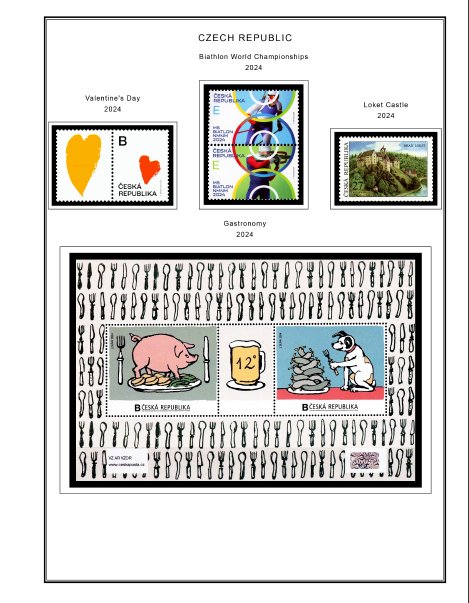 COLOR PRINTED CZECH REPUBLIC 2021-2024 STAMP ALBUM PAGES (37 illustrated pages)