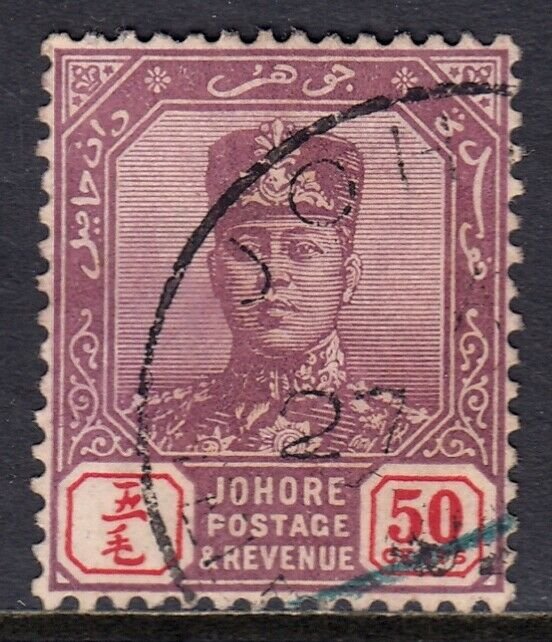 MALAYA (JOHORE) — SCOTT 94 (SG 96) — 1918 50c SULTAN IBRAHIM — USED — SCV $55