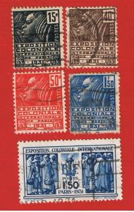 France #258-262  VF used  Fachi Woman & Colonials  Free S/H