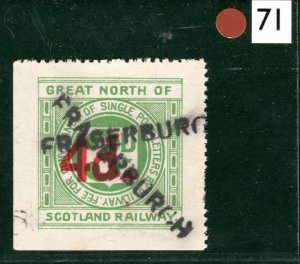 GB Scotland GNSR RAILWAY Letter Stamp 4d/3d *FRASERBURGH* STATION Used BRW71