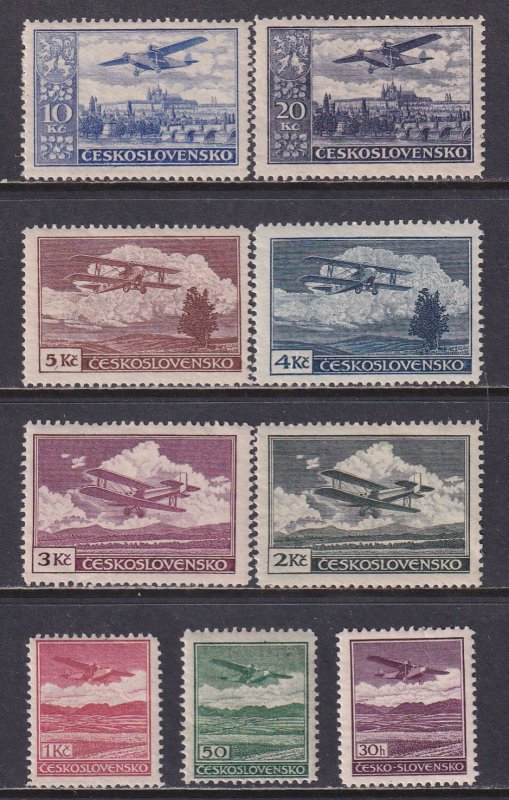 Czechoslovakia 1930 Sc C10-C17 Fokker Smolik Aircraft over Prague Stamp MH