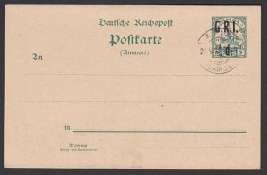 SAMOA 1914 GRI / ½d opt on 5pf postcard with reply - cto Apia cds...........K357