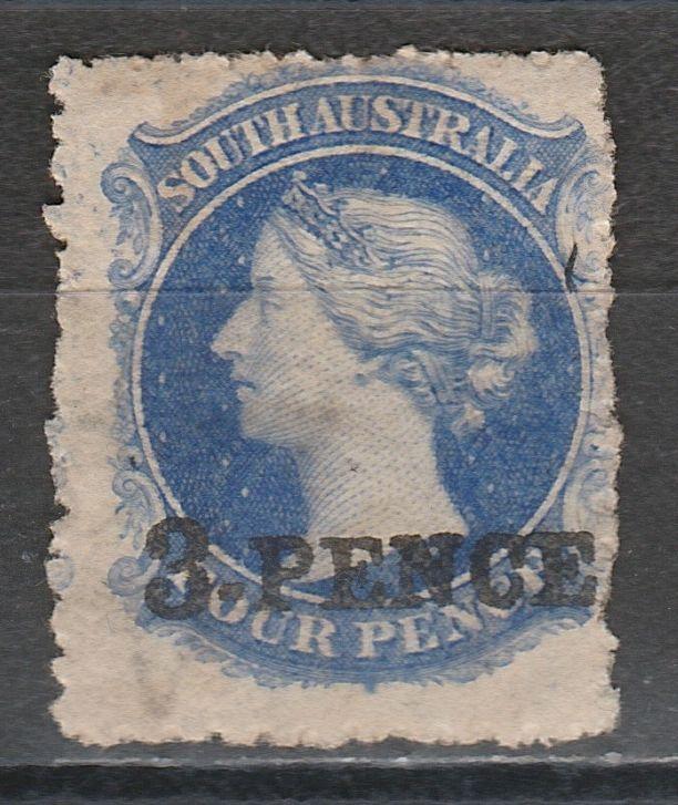 SOUTH AUSTRALIA 1876 QV 3 PENCE ON 4D WMK BROAD STAR USED