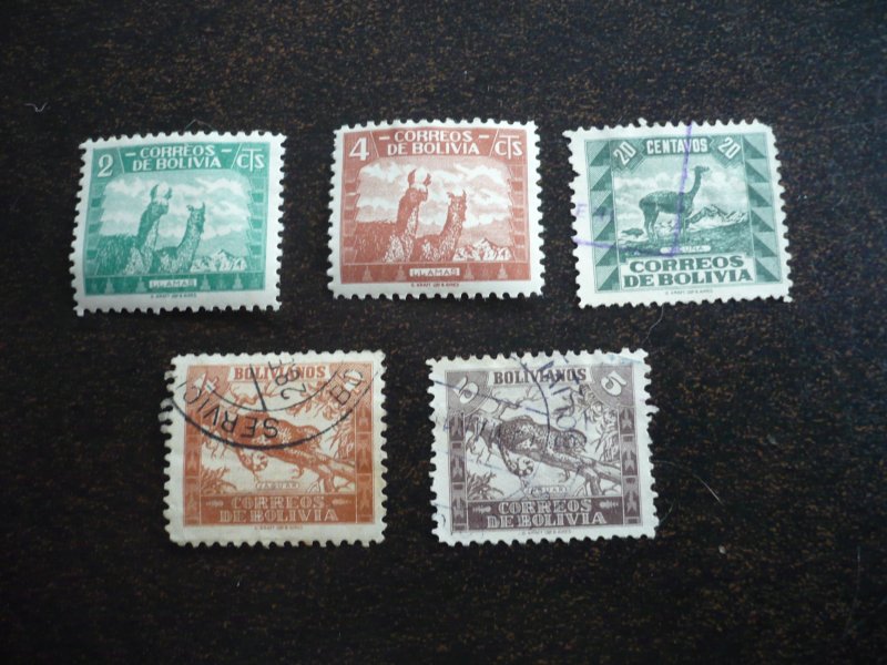 Stamps - Bolivia - Scott# 251,252,256-258 - Used Partial Set of 5 Stamps