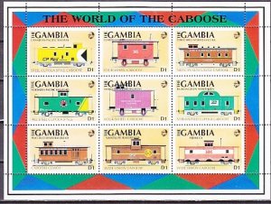 Gambia, Scott cat. 1114. Train Cabooses, sheet of 9.