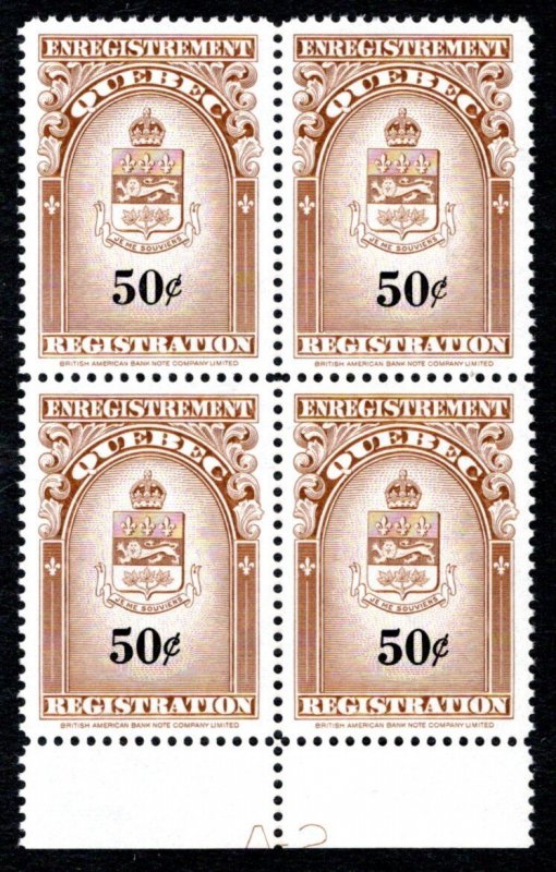 QR33, van Dam, 50c brown & black, MNH, Quebec, VF,  Canada, Registration Revenue