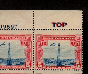  C11 Airmail DOUBLE TOP Plate Block 6 Mint, o.g.,NH (cv$160.00)