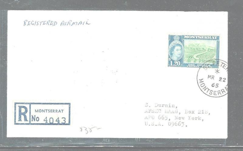 MONTSERRAT  (P2903B) QEII $1.20 REG COVER FROM ST PETERS 1965 TO USA