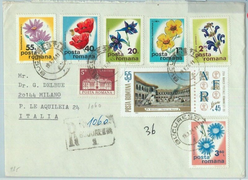 66842 - ROMANIA - Postal History - Cover to Italy 1976 - FLOWERS