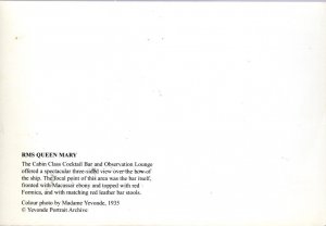 POSTCARD RMS QUEEN MARY Cabin Class Bar & Obervation Lounge  Unused