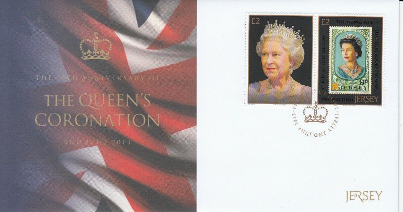 Jersey 2013 FDC 60th Anniv Queen's Coronation 2v Set Elizabeth Diamond Jubilee