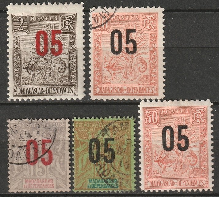 Madagascar 1912 Sc 115/21 partial set MH*/used