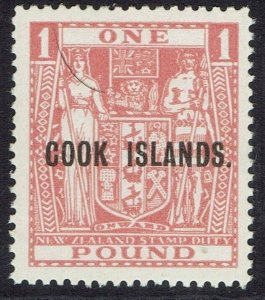 COOK ISLANDS 1943 ARMS NEW ZEALAND OVERPRINTED £1 WMK MULTI STAR NZ