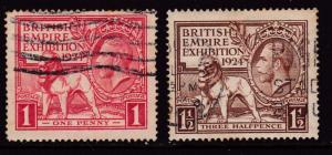 Great Britain 1924 KGV 1d & 1 1/2d British Empire Expo F/VF/Used(o)